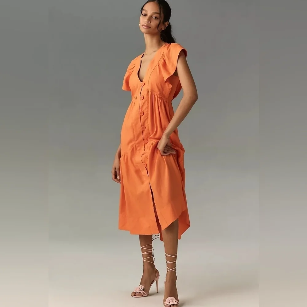Anthropologoe Elegant Orange Midi Dress